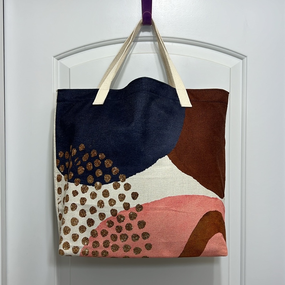 Handmade Abstract Navy & Brown Tote Bag